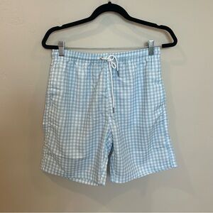 SwimZip Swim Trunks Boxer Brief Liner, Blue Gingham, Small